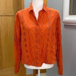 Quiksilver Orange Embroidered Button Down Shirt